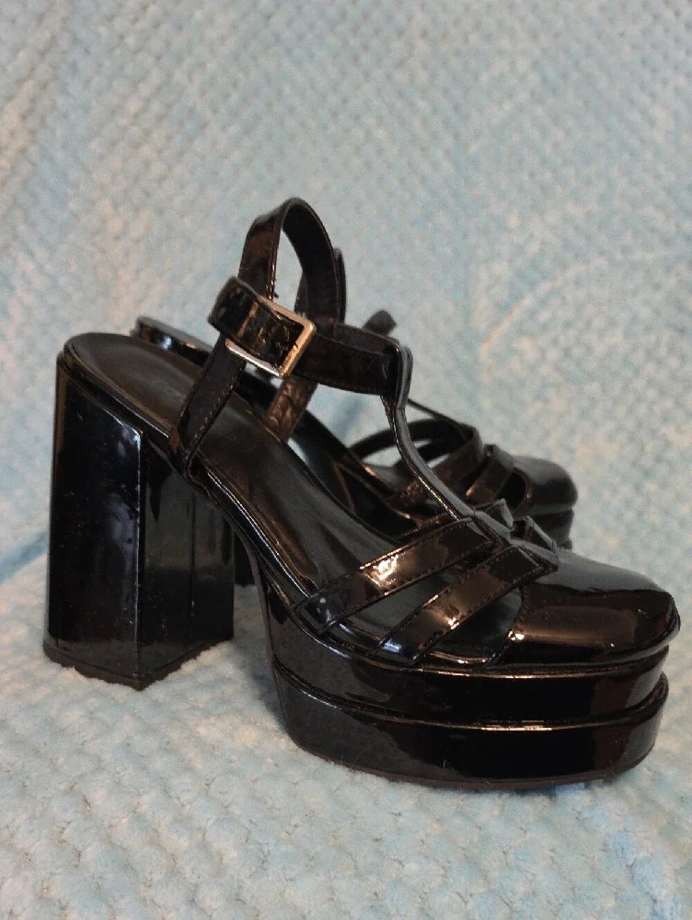 torrid Black Patent Platform Block Heel Sandals